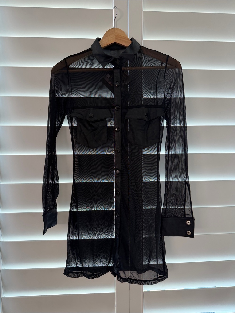Baci Mesh Black Button-Front Slip Dress with Faux-Leather Set